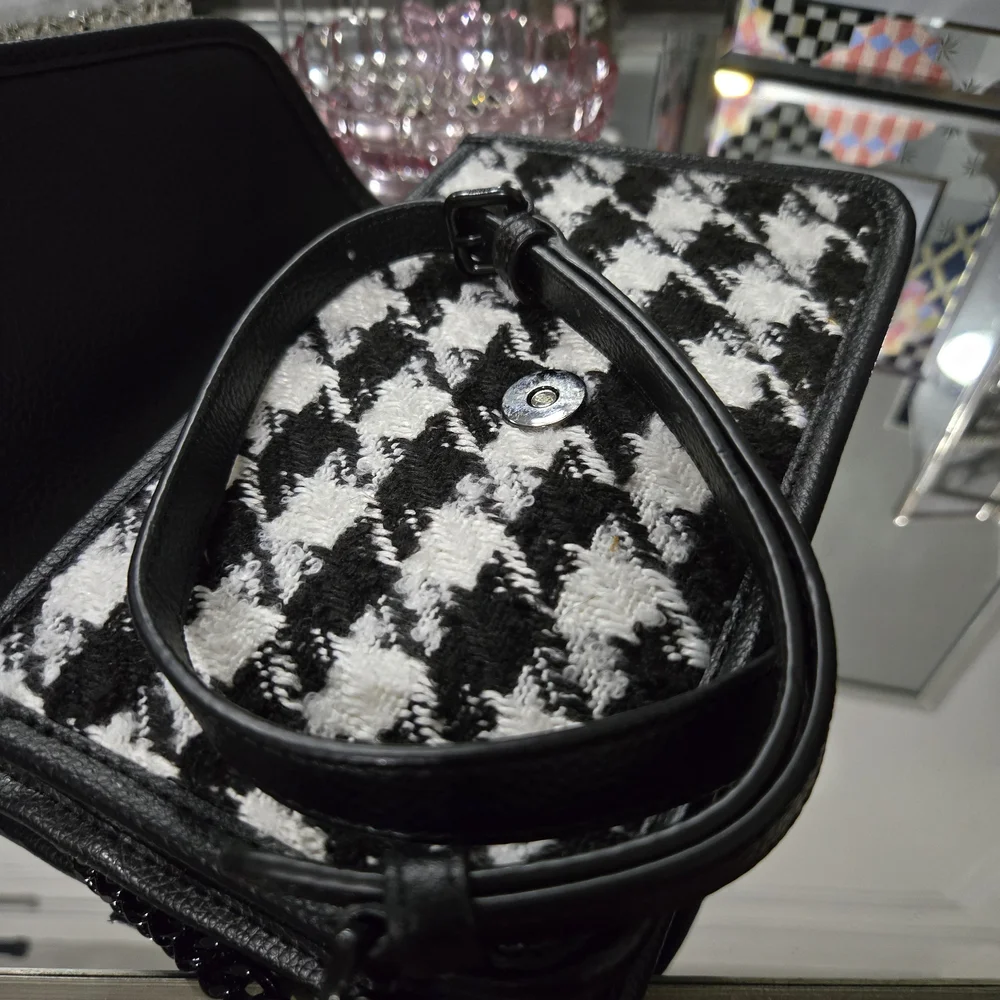 DKNY Black and White Houndstooth Crossbody Bag - Picture 2 of 6